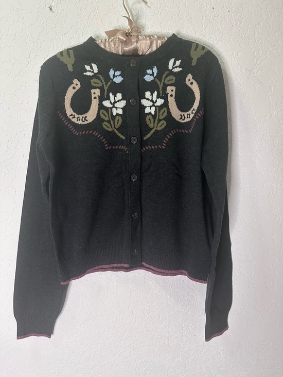 Scotch & Soda Sweaters - Scotch & Soda Black Cardigan with horseshoes,Floral and Bird Intarsia